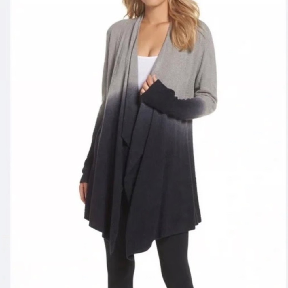 Barefoot Dreams Ombre Gray to Charcoal Open Front Cardigan